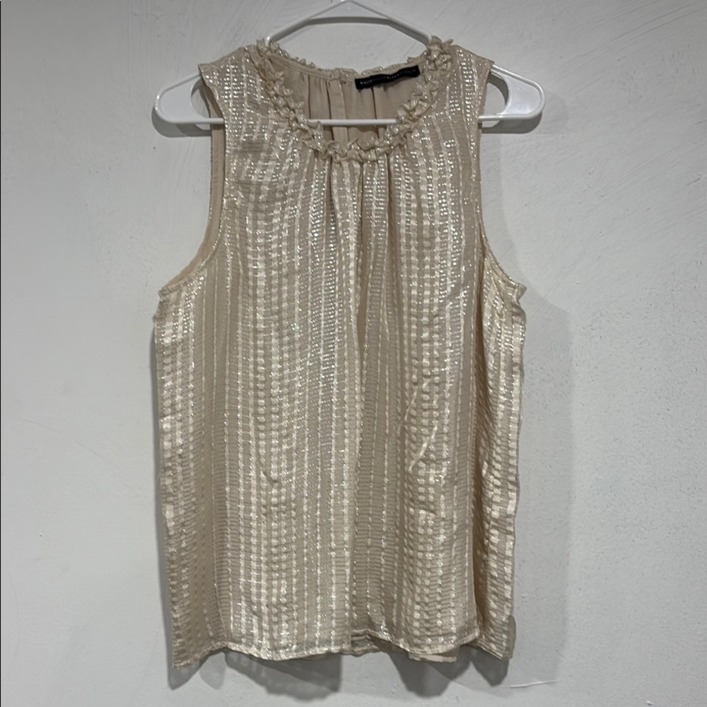White House Black Market Cream Pleated Sleeveless Blouse